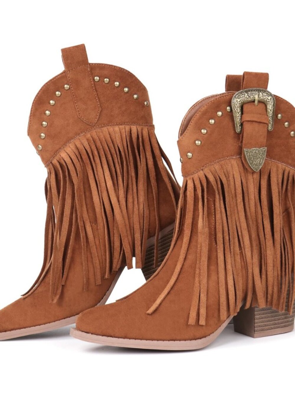 Women's Fringe Cowboy Cowgirl Boots Snip Toe Pull On Dress Western Ankle Booties